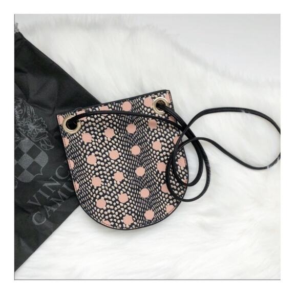 Vince Camuto Margie Snakeskin Pink Dot Leather Crossbody Bag Small Black Strap - Picture 1 of 7